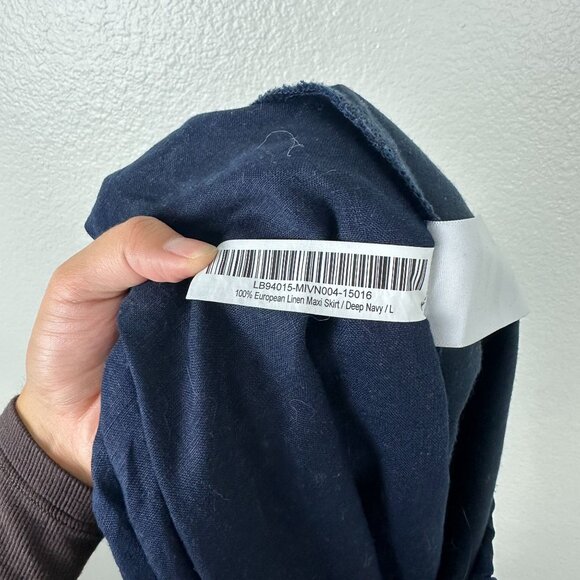 Quince 100% European Linen Maxi Skirt L Deep Navy Minimalist Modest Side Slit - Picture 10 of 10